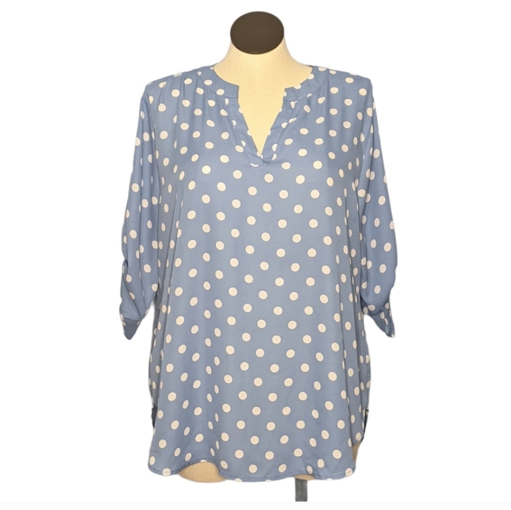 Dress Barn 18/20W Blue White Polka Dot Popover Top